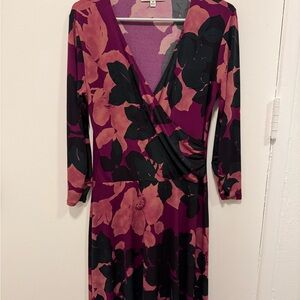 CAbi Long Sleeve Floral Dress in Pink and Black